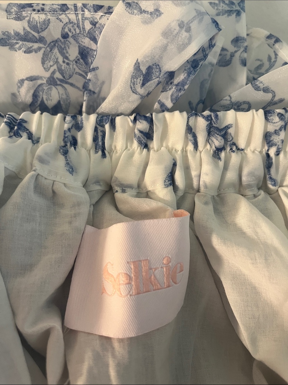 Selkie White and Blue Floral Mini Skirt with Ribbon Bows “Bed & Breakfast” - Picture 2 of 7